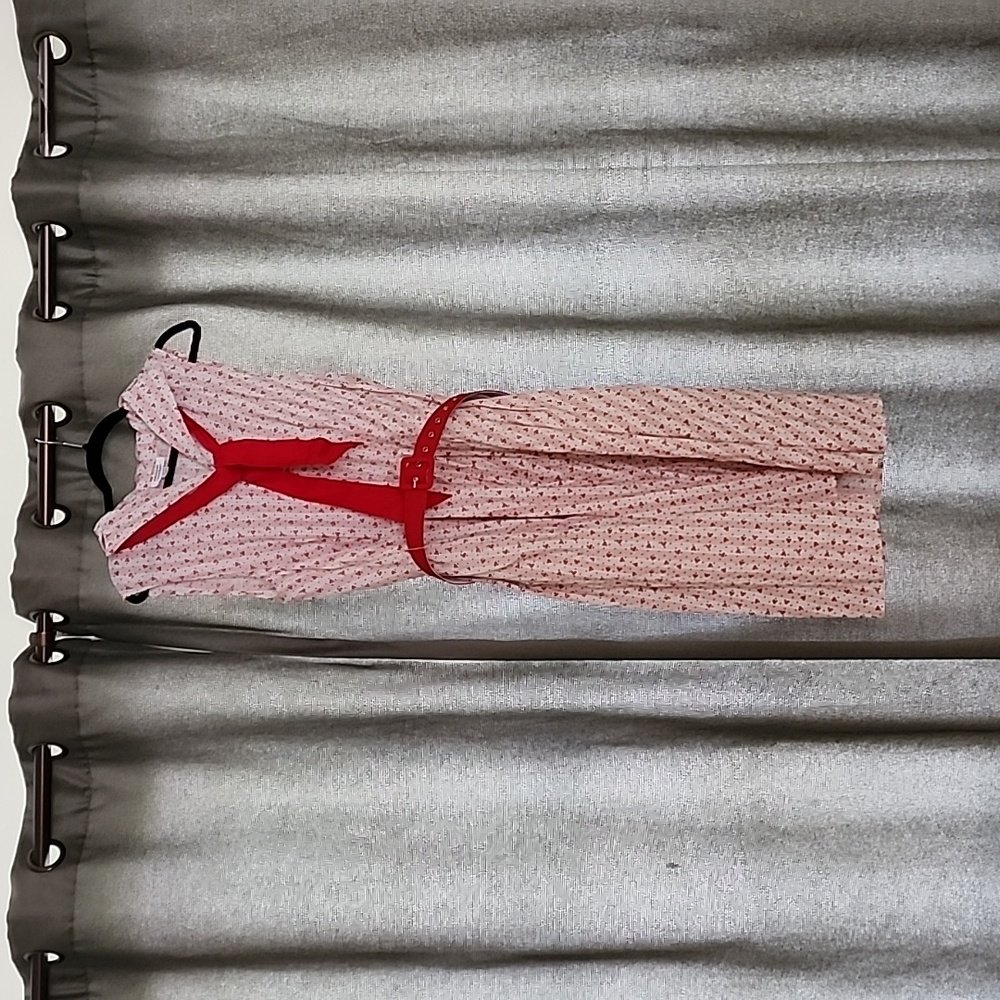 Unique Vintage. Pink Stripe & Cherry Print Edith Swing Dress